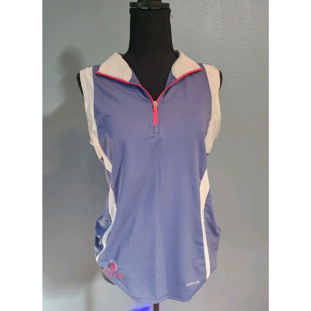 ANNIKA CUTTER & BUCK Blue Grey Sleeveless Mock Golf Shirt M